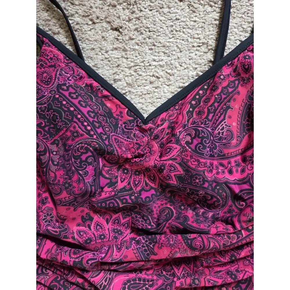 Miraclesuit Magenta Pink Paisley Tummy Control One-Piece Swimsuit Women's Size 8